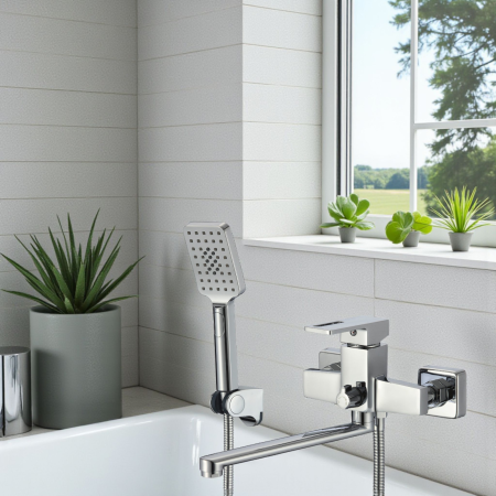 Baterie cada dus cromata rectangulara pipa lunga [1]