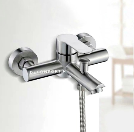 Baterii cada / dus - Baterie cada inox Starke furtun para dus si suport perete inclus aspect crom satinat