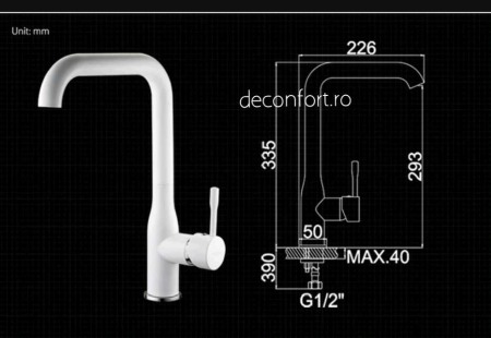 Baterie chiuveta bucatarie alba FRAPO pipa inox rotativa 90° cartus ceramic [2]