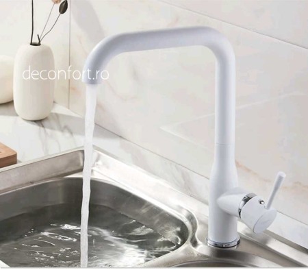 Baterie Bucatarie - Baterie chiuveta bucatarie alba FRAPO pipa inox rotativa 90° cartus ceramic