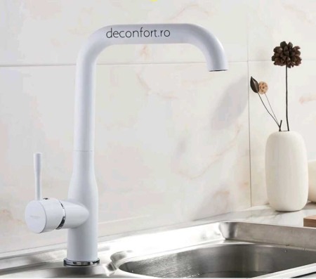 Baterie chiuveta bucatarie alba FRAPO pipa inox rotativa 90° cartus ceramic [1]