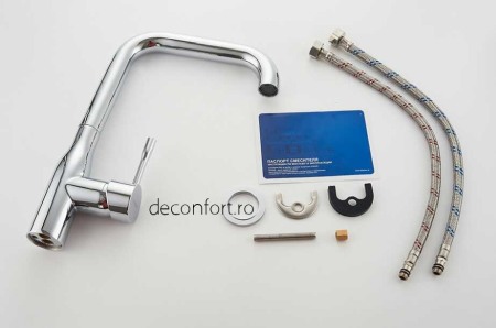 Baterie chiuveta bucatarie cromat lucios  FRAPO pipa inox rotativa 90° cartus ceramic [2]