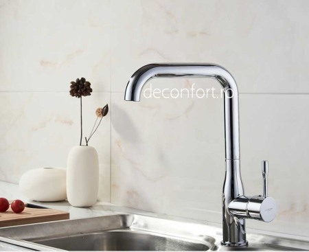 Baterie chiuveta bucatarie cromat lucios  FRAPO pipa inox rotativa 90° cartus ceramic [1]