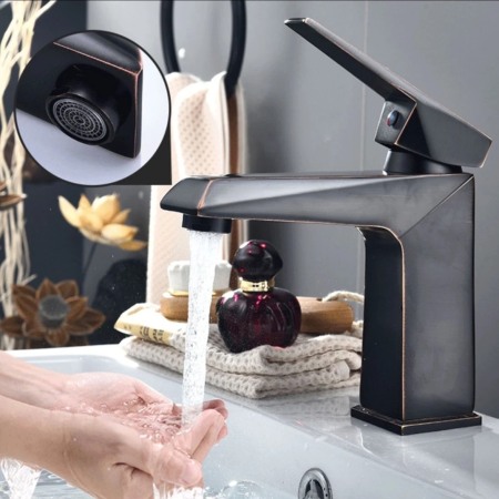 Baterie bronz lavoar - Baterie chiuveta lavoar negru retro alama CMK