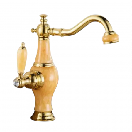 Baterii bronz antic - Baterie lavoar aurie JADE Gold corp piatra montare pe chiuveta baie