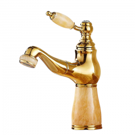 Baterii bronz antic - Baterie lavoar aurie JADE Gold corp piatra cu dus extractabil