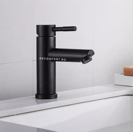 Baterie lavoar negru mat inox pipa fixa [1]