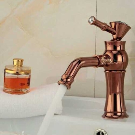 Baterie bronz lavoar - Baterie lavoar Rose Gold Benin cu pipa rotativa apa calda-rece