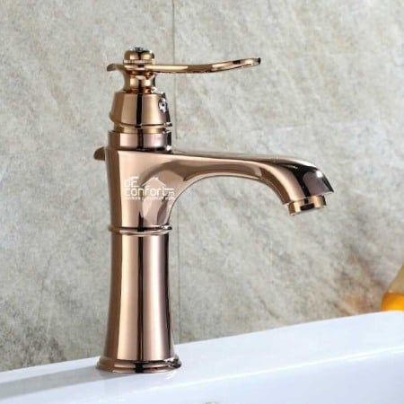 Baterie bronz lavoar - Baterie lavoar roz auriu pipa fixa Nera Rose Gold