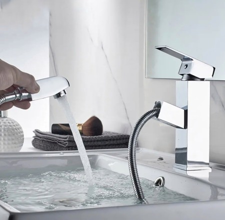 Baterie lavoar salon dus extractabil cromata rectangulara [3]