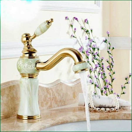 Baterie montare lavoar JADE Gold inaltime medie fixare pe chiuveta baie [0]