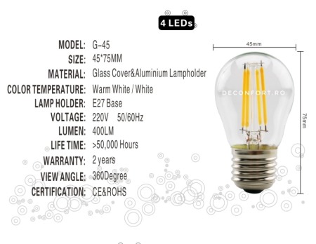 Bec LED filament incandescent Edison 4w dulie e27 lumina calda [1]