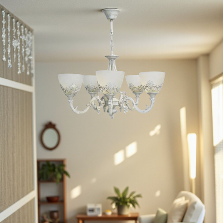 Candelabru 5 brate alb antichizat COTTAGE E27 [1]