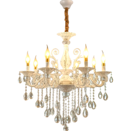 Candelabru bec LED - Candelabru Cristal 8 brate E14 alb ROYAL