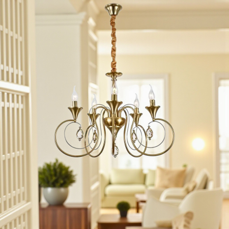 Candelabru Cristal 5xE14 auriu inaltime reglabila - Frederick [2]