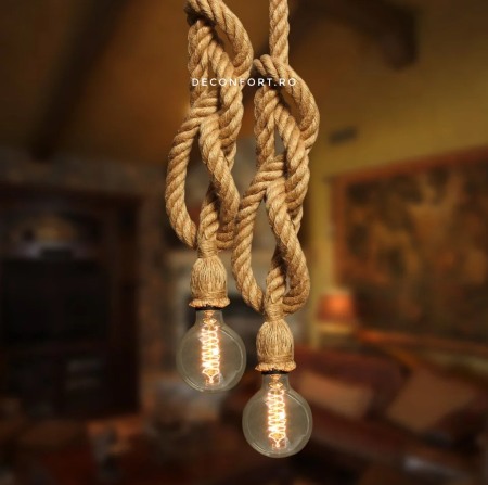 Candelabru franghie aspect retro doua brate dulie e27 fara bec Edison ROPE