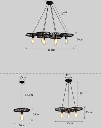 Candelabru led aspect vintage industrial roata 3 brate negru retro LOFT [1]