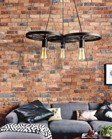 Candelabru led aspect vintage industrial roata 3 brate negru retro LOFT [2]