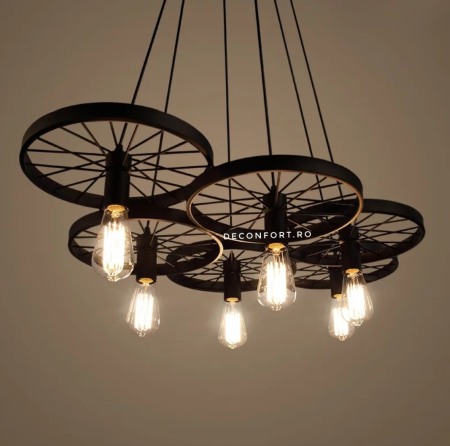 Candelabru led aspect vintage industrial roata 6 brate [4]