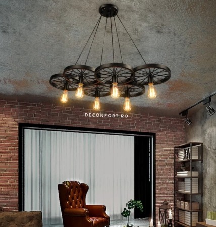 Candelabru led aspect vintage industrial roata 6 brate [3]