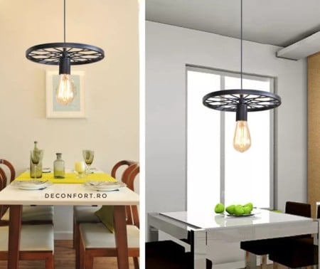 Candelabru led aspect vintage industrial roata un brat negru retro LOFT [4]