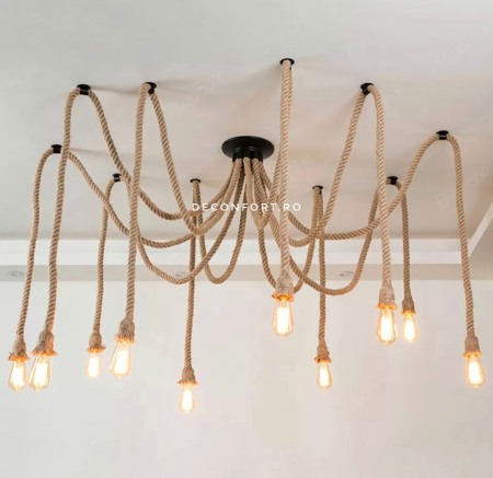 Candelabru sfoara aspect retro 10 brate dulie e27 fara bec Edison ROPE [0]