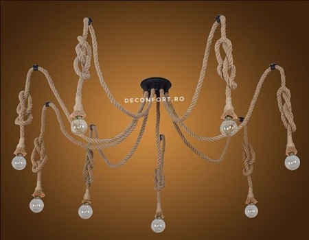 Candelabru sfoara aspect retro 10 brate dulie e27 fara bec Edison ROPE [1]