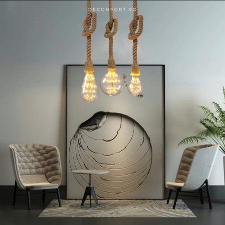 Candelabru sfoara aspect retro un brat dulie e27 fara bec Edison ROPE [2]