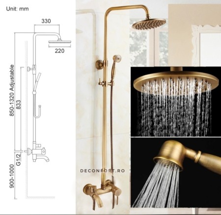 Coloana dus antichizata bronz 3 functii cabina dus Ring [1]