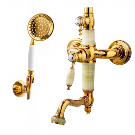 Baterii Sanitare - Baterie cada dus Jade Gold aurie decor piatra