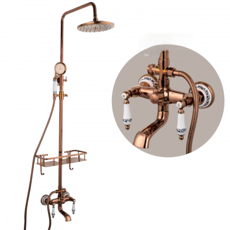 Coloana / panou dus - Coloana dus RoseGold 3 functii alama sanitara cu etajera