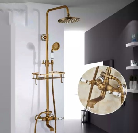 Coloana / panou dus - Coloana dus antichizata retro manete ceramice si etajera