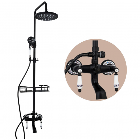 Coloana / panou dus - Coloana dus antichizata neagra cu etajera manete ceramice