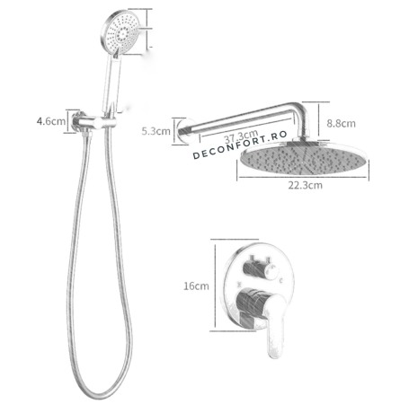 Coloana dus incastrabila cu doua functii montare cabina dus Ermetiq panou rotund [5]
