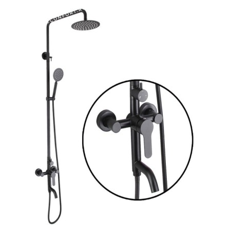 Coloana / panou dus - Coloana dus inox SUS304 Starke aspect negru mat retro cu 3 functii para furtun dus