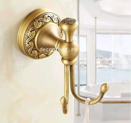Accesorii baie cromate - Cuier baie bronz antichizat PRATO cu doua brate