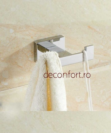Accesorii baie cromate - Cuier baie doua brate design liniar  cromat lucios Liner