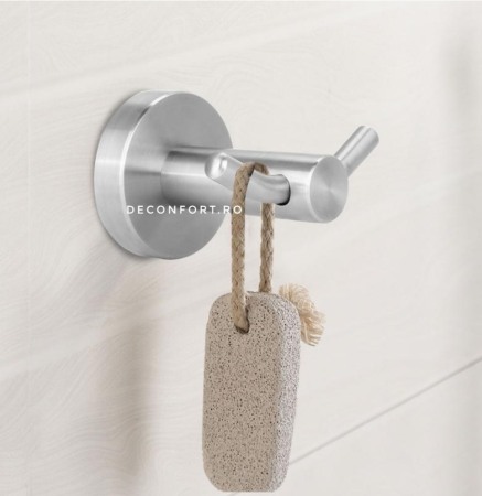 Cuier baie inox satinat cu doua brate STEEL prindere stabila perete [0]