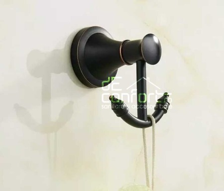 Accesorii baie cromate - Cuier dublu alama antichizata culoare neagra Ermetiq fixare perete