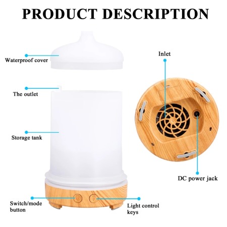 Difuzor uleiuri esențiale aromaterapie Wood Tower lumina led [2]