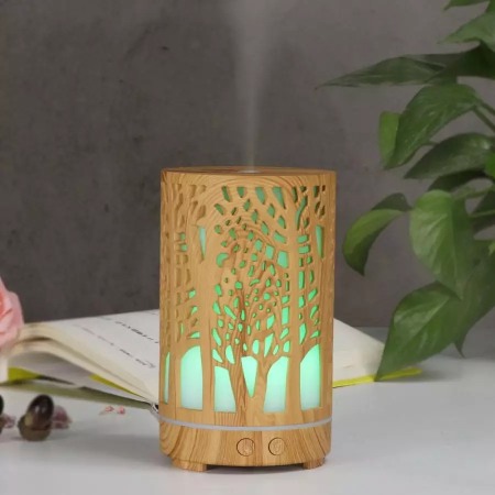 Improspatare aer - Difuzor uleiuri esențiale aromaterapie Wood Tower lumina led