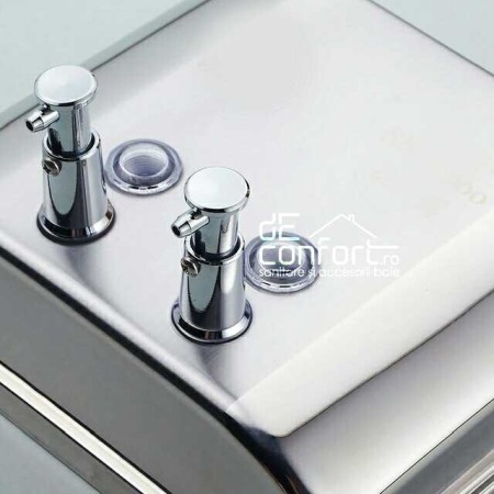Dispenser detergent lichid dublu 1500ml cromat lucios sampon gel dus cu fixare perete din inox [2]