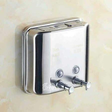 Dispenser detergent lichid dublu 1500ml cromat lucios sampon gel dus cu fixare perete din inox [3]