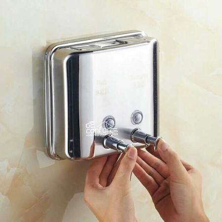 Dispenser hartie-sapun - Dispenser detergent lichid dublu 1500ml cromat lucios sampon gel dus cu fixare perete din inox