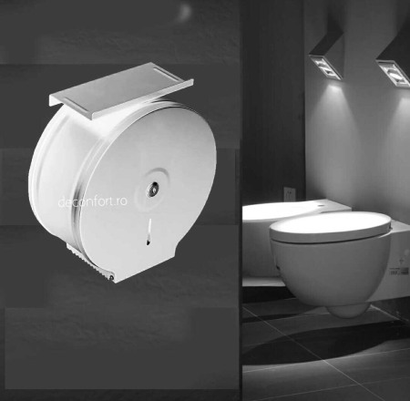 Dispenser hartie-sapun - Dispenser rola hartie jumbo alb metalic antivandalism cu suport hartie Milano