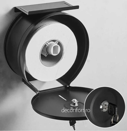Dispenser rola hartie jumbo negru metalic antivandalism cu suport hartie Milano [2]