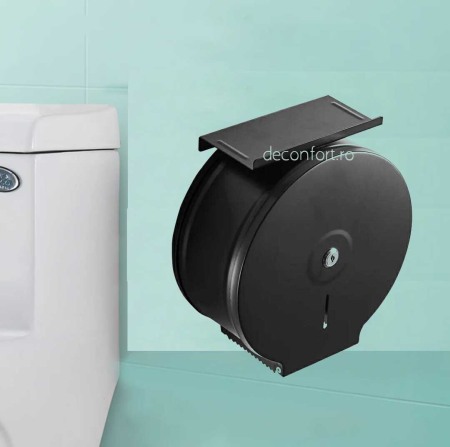 Dispenser hartie-sapun - Dispenser rola hartie jumbo negru metalic antivandalism cu suport hartie Milano