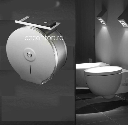 Dispenser hartie-sapun - Dispenser rola hartie jumbo satinat metalic antivandalism cu suport hartie Milano