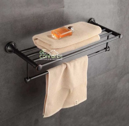 Etajere - Rafturi baie - Etajera baie rabatabila alama antichizata culoare neagra Ermetiq