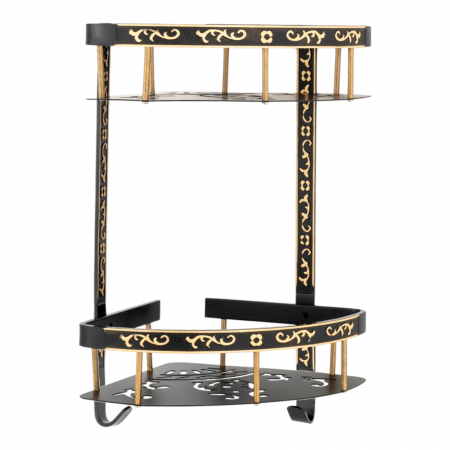 Accesorii baie cromate - Etajera colt doua rafturi negru auriu - Parma